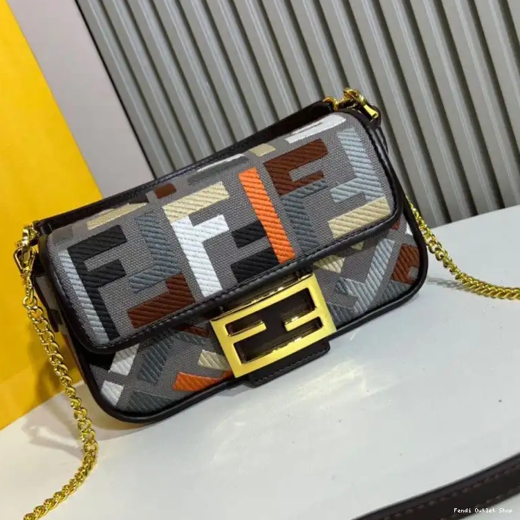 Cheap Baguette Grey Motif FF Canvas In Multi Mini Fendi Bag 0406 HOT SALE